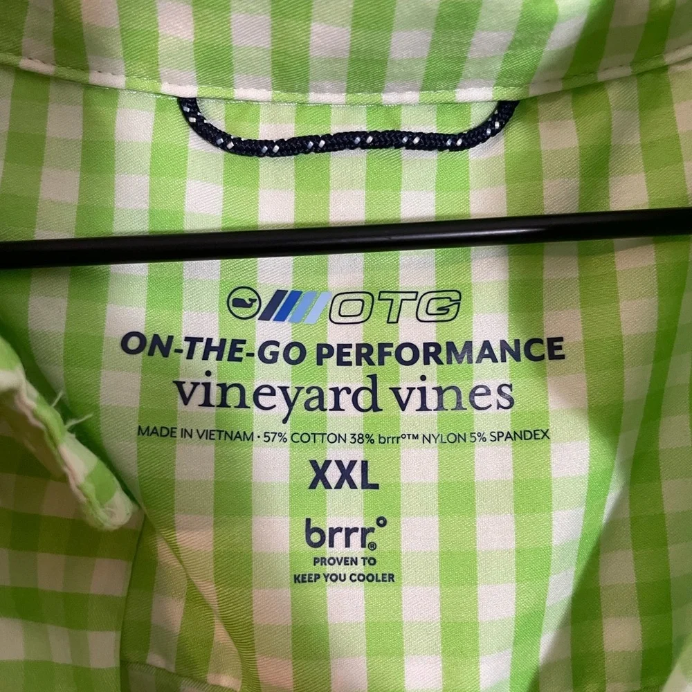 Vineyard Vines On-The-go Brrr° Gingham Button Down LS Shirt Lime Green Size XXL - Picture 2 of 11